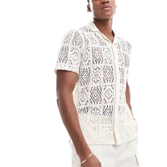 Hollister Other - Hollister Ivory Lace Shirt Crochet Button Down Men’s M Coastal Amalfi Resortwear